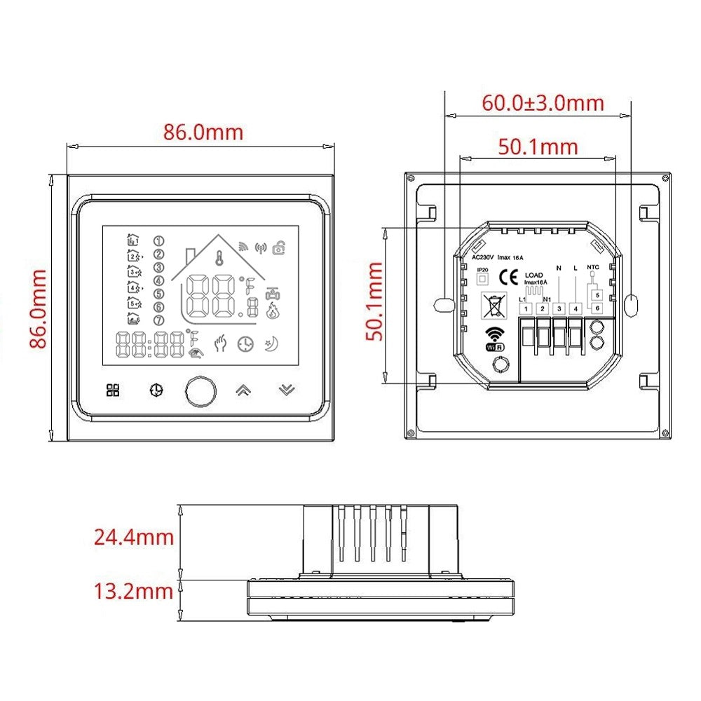 Raumthermostat WLAN Unterputz f. Fußbodenheizung Infrarotheizung LED