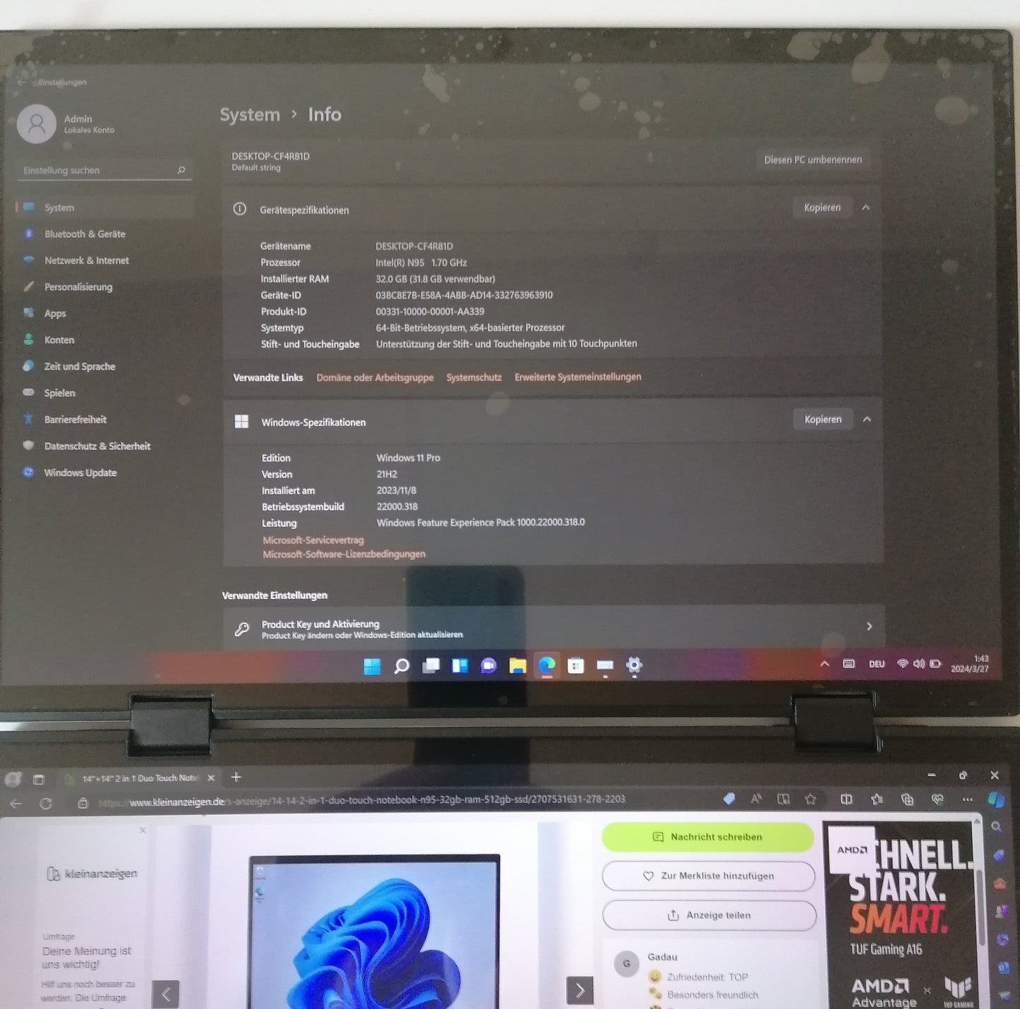 YOGA BOOK 14''+14'' 2 in 1 Duo Touch Notebook N95 32GB 512Gb SSD