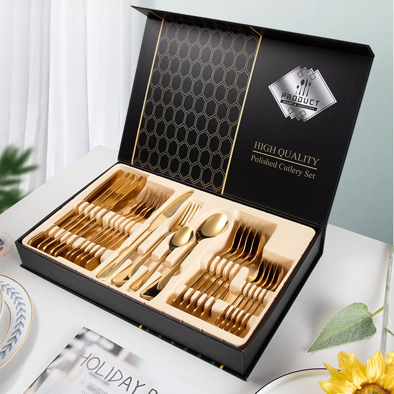 24 Stück Luxus Besteck Set mit Box 5 Farben Auswahl