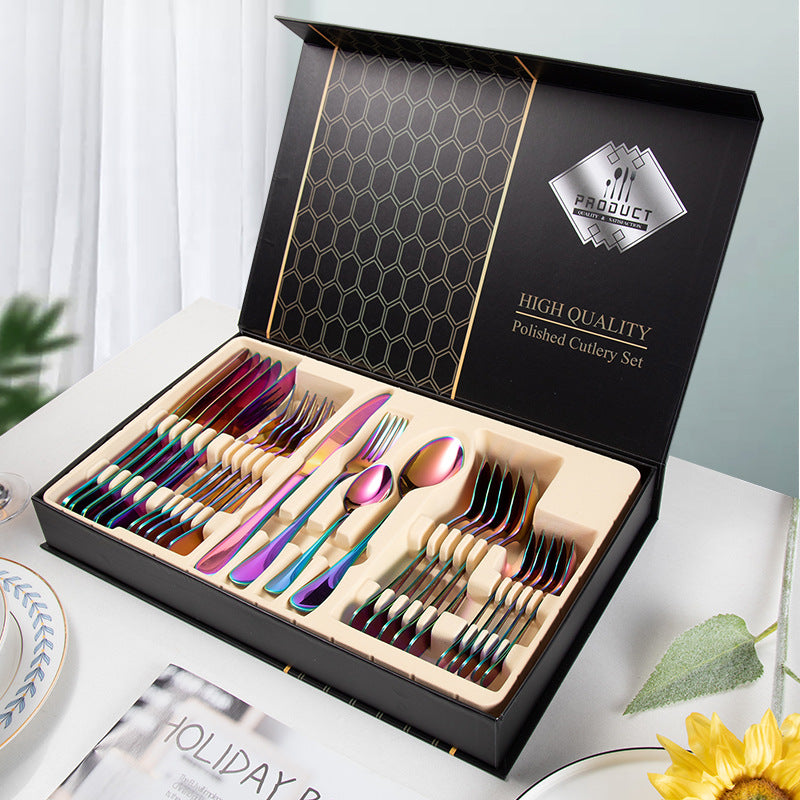 24 Stück Luxus Besteck Set mit Box 5 Farben Auswahl
