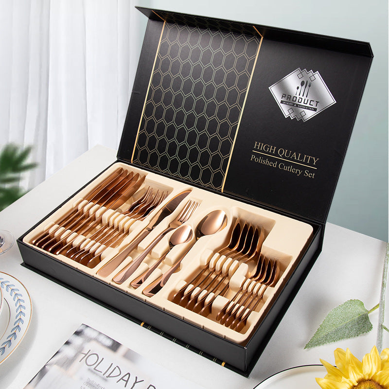 24 Stück Luxus Besteck Set mit Box 5 Farben Auswahl