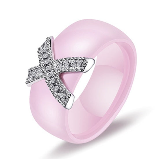KERAMIK Ring STRASS silber Fingerring weiß schwarz rosa LUXUS +++ AUSWAHL