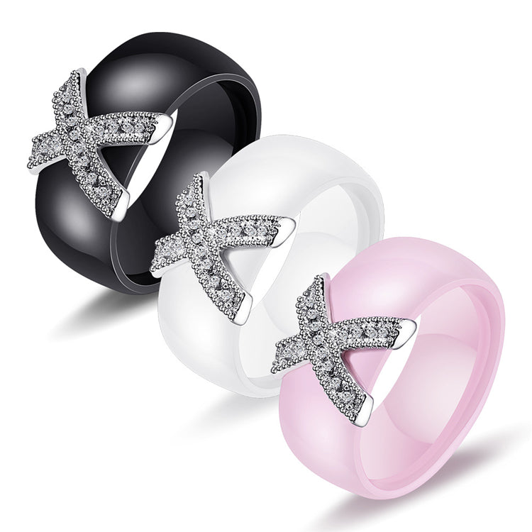 KERAMIK Ring STRASS silber Fingerring weiß schwarz rosa LUXUS +++ AUSWAHL