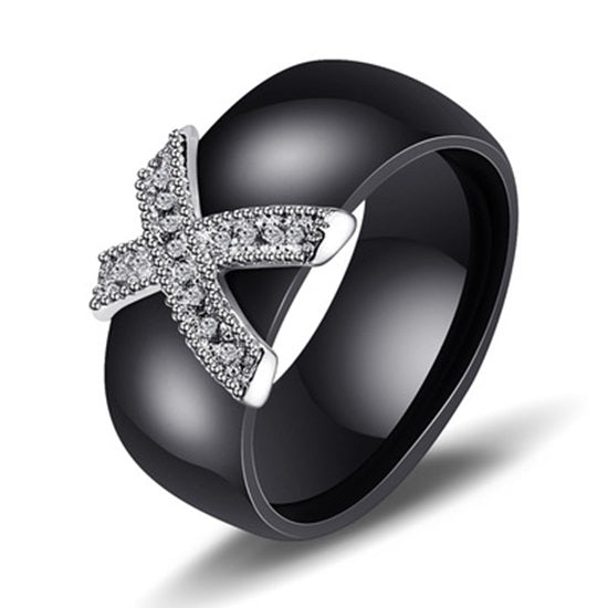KERAMIK Ring STRASS silber Fingerring weiß schwarz rosa LUXUS +++ AUSWAHL