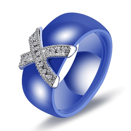 KERAMIK Ring STRASS silber Fingerring weiß schwarz rosa LUXUS +++ AUSWAHL