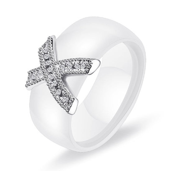KERAMIK Ring STRASS silber Fingerring weiß schwarz rosa LUXUS +++ AUSWAHL