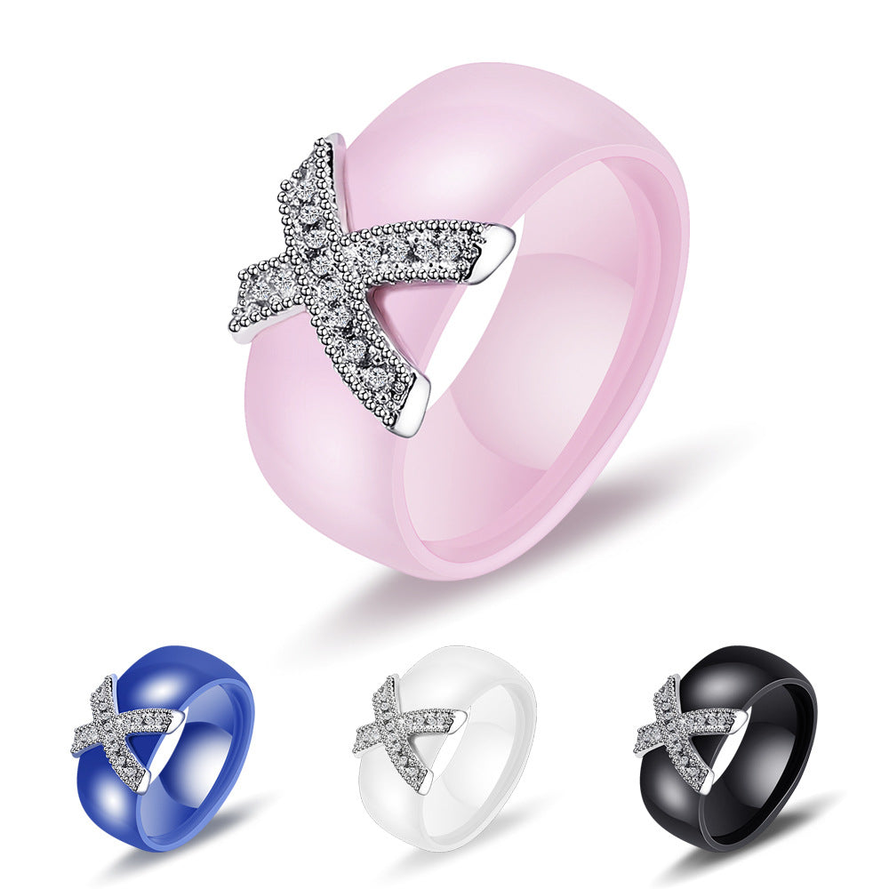 KERAMIK Ring STRASS silber Fingerring weiß schwarz rosa LUXUS +++ AUSWAHL