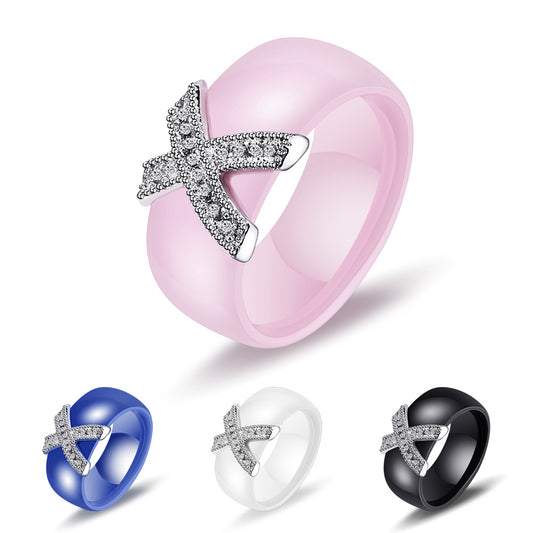 KERAMIK Ring STRASS silber Fingerring weiß schwarz rosa LUXUS +++ AUSWAHL