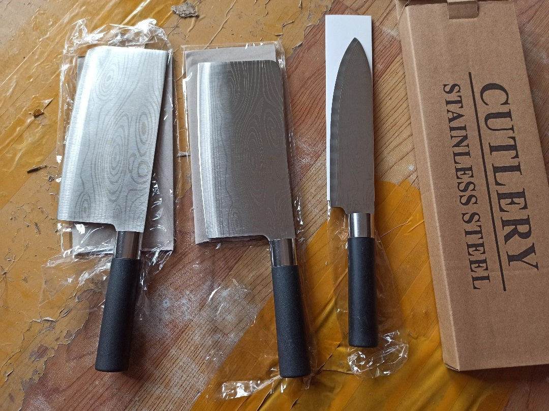 3 Profi Küchenmesser Set Edelstahl Damaskus Muster
