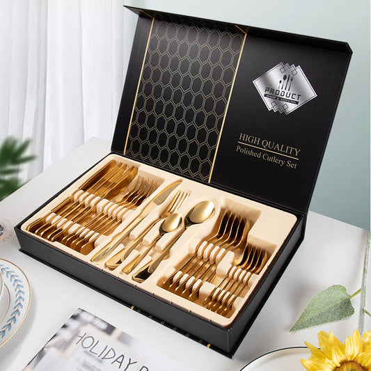 24 Stück Luxus Besteck Set mit Box 5 Farben Auswahl